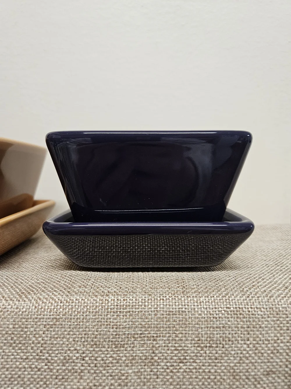 Pampered Chef Ceramic Snack Set in Burgundy, Mustard, and Navy